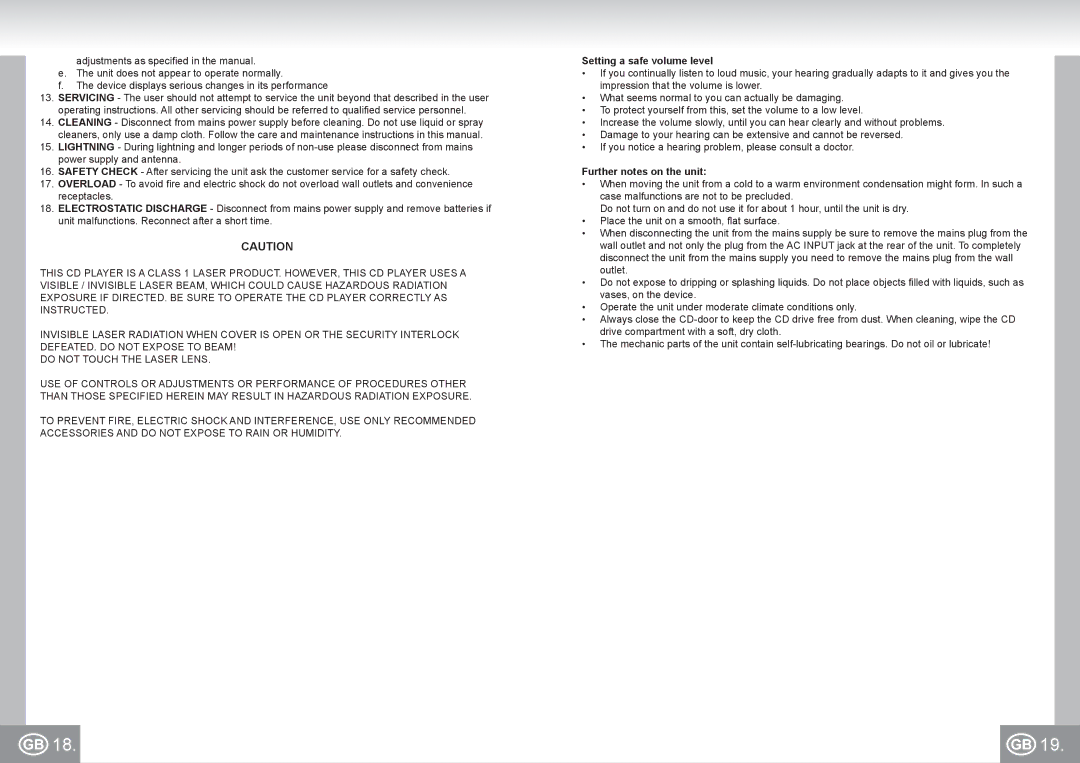 Elta 6733 manual Setting a safe volume level, Further notes on the unit 