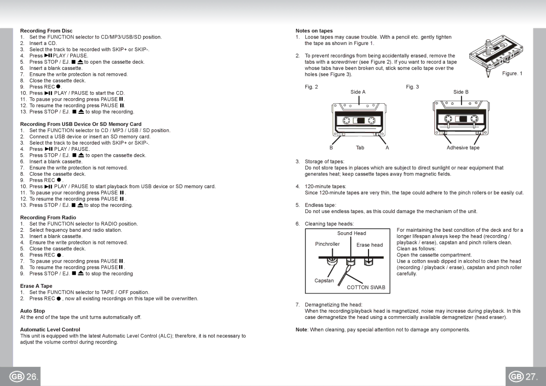 Elta 6733 manual Recording From Disc, Recording From USB Device Or SD Memory Card, Recording From Radio, Erase a Tape 