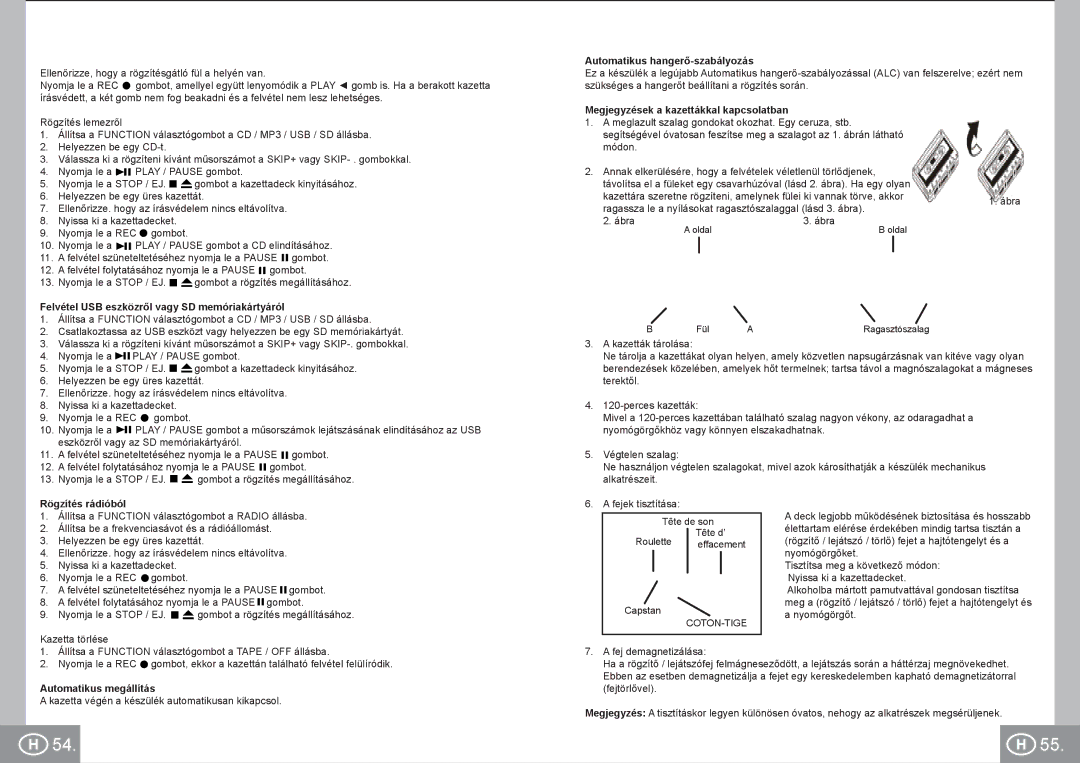 Elta 6733 manual Felvétel USB eszközről vagy SD memóriakártyáról, Automatikus hangerő-szabályozás, Rögzítés rádióból 