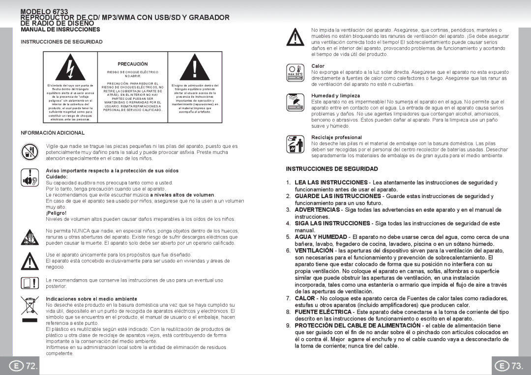 Elta 6733 manual Manual DE Insrucciones, Instrucciones DE Seguridad, Nformación Adicional 