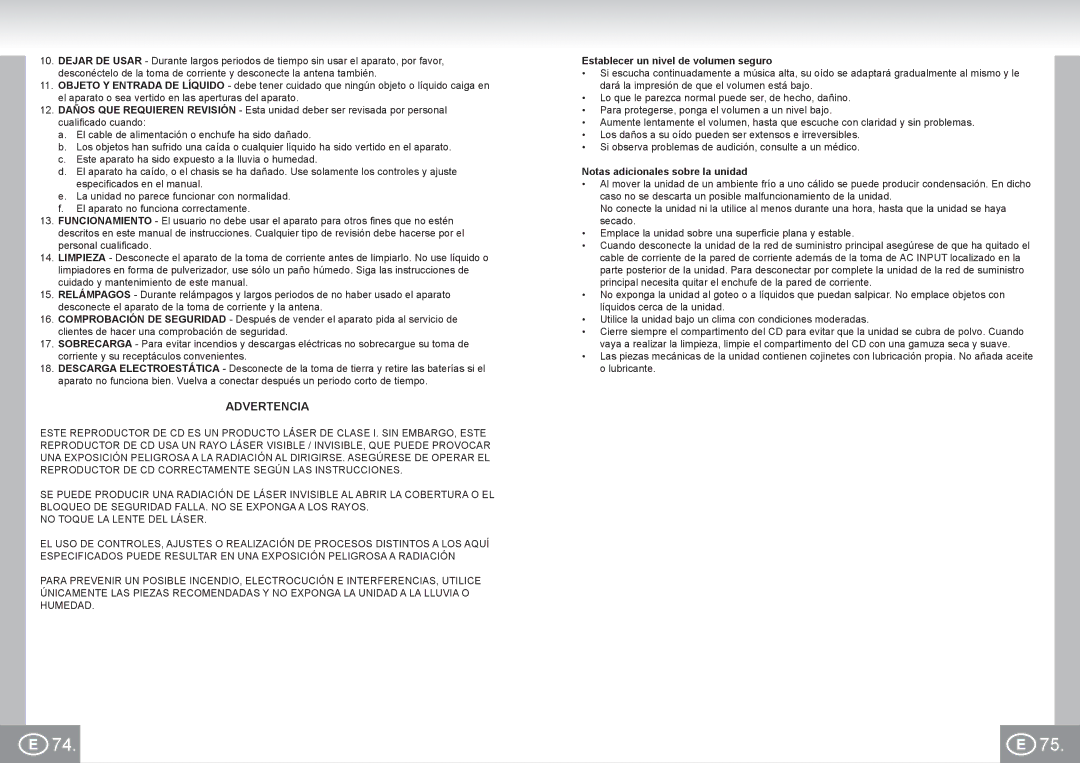 Elta 6733 manual Advertencia, Establecer un nivel de volumen seguro, Notas adicionales sobre la unidad 