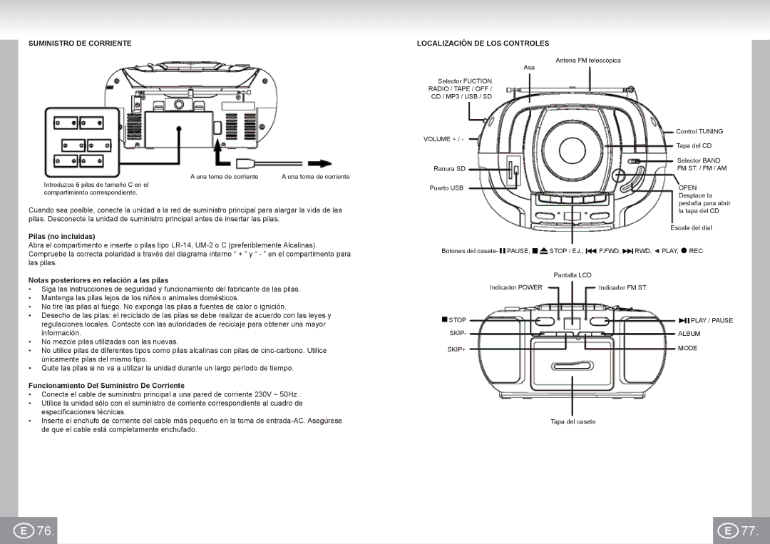 Elta 6733 manual Suministro DE Corriente Localización DE LOS Controles, Pilas no incluidas 