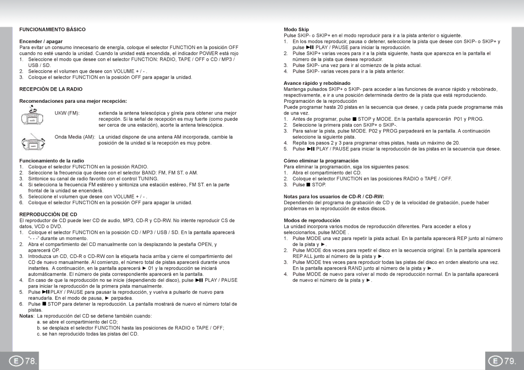 Elta 6733 manual Funcionamiento Básico, Recepción DE LA Radio, Reproducción DE CD 