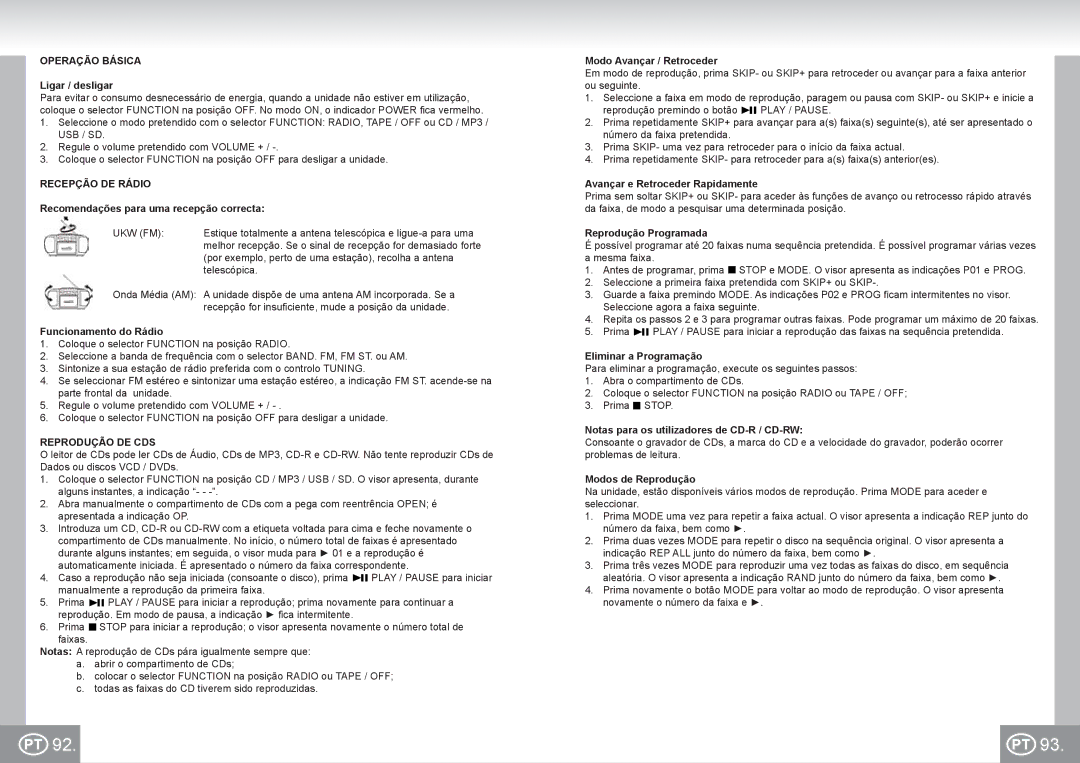 Elta 6733 manual Operação Básica, Recepção DE Rádio, Reprodução DE CDS 