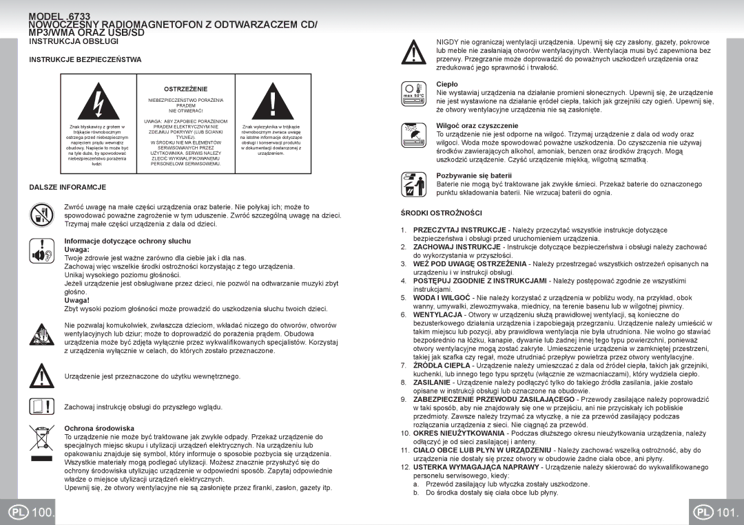 Elta 6733 manual 100, Instrukcja Obsługi, Instrukcje Bezpieczeństwa, Dalsze Inforamcje, Środki Ostrożności 