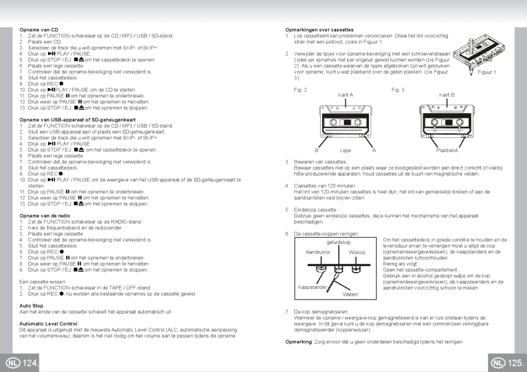 Elta 6733 manual 124 125, Opname van CD, Opname van USB-apparaat of SD-geheugenkaart, Opname van de radio 