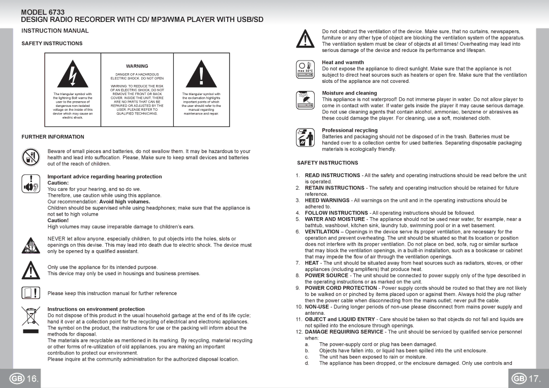 Elta 6733 manual Safety Instructions, Further Information 