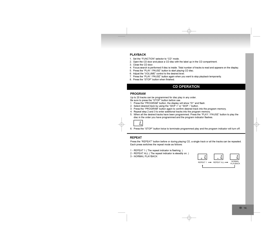 Elta 6770M1 manual Program, Repeat, Normal Playback 