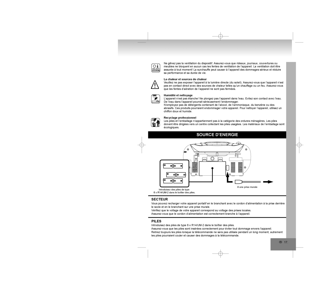 Elta 6770M1 manual Source D’ENERGIE, Secteur, Piles 