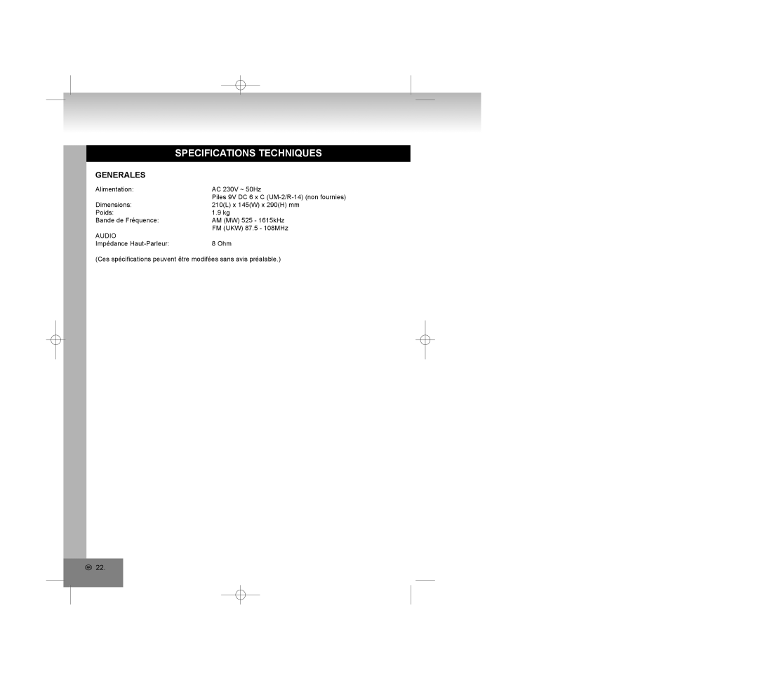 Elta 6770M1 manual Specifications Techniques, Generales 