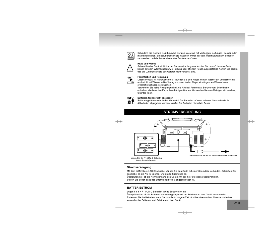 Elta 6770M1 Stromversorgung, Batteriestrom, Hitze und Wärme, Feuchtigkeit und Reinigung, Batterien fachgerecht entsorgen 