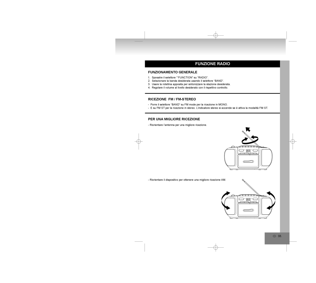 Elta 6770M1 manual Funzione Radio, Funzionamento Generale, Ricezione FM / FM-STEREO, PER UNA Migliore Ricezione 