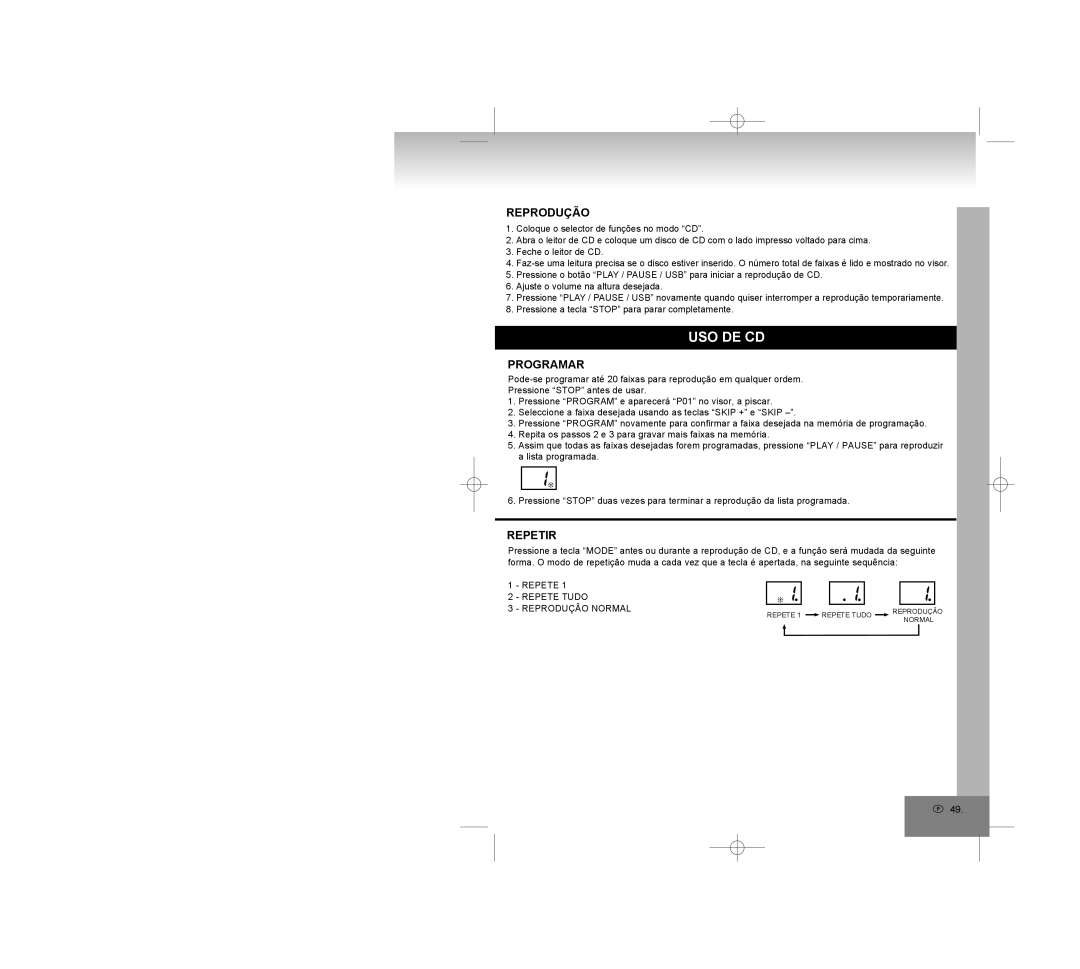 Elta 6770M1 manual Programar, Repetir, Repete Tudo Reprodução Normal 