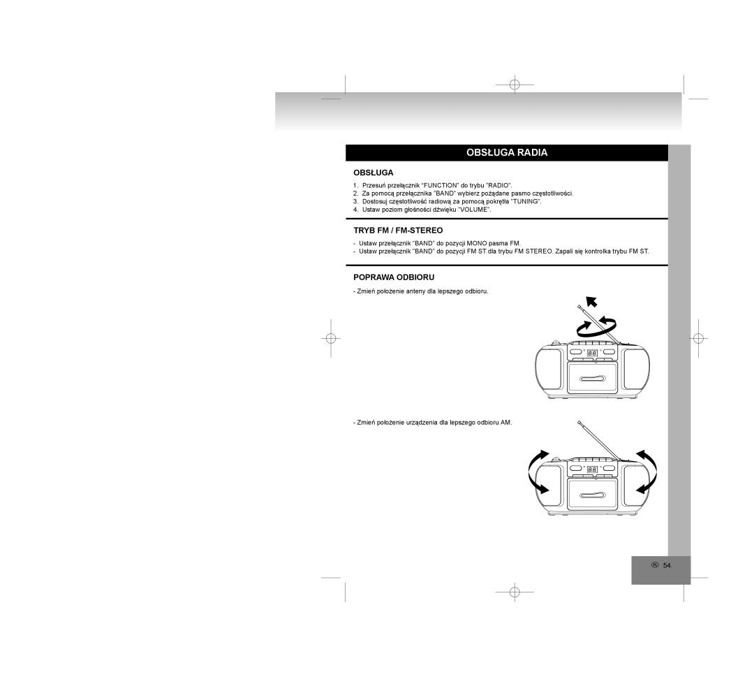 Elta 6770M1 manual Obsługa Radia, Tryb FM / FM-STEREO, Poprawa Odbioru 