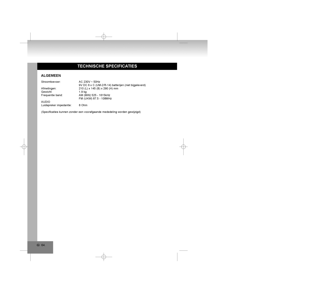 Elta 6770M1 manual Technische Specificaties, Algemeen 