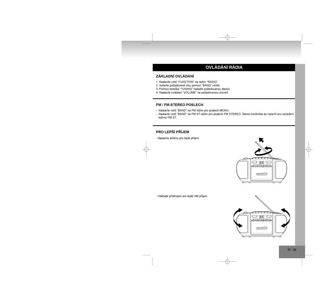 Elta 6770M1 manual Ovládání Rádia, Základní Ovládání, FM / FM-STEREO Poslech, PRO Lepší Příjem 