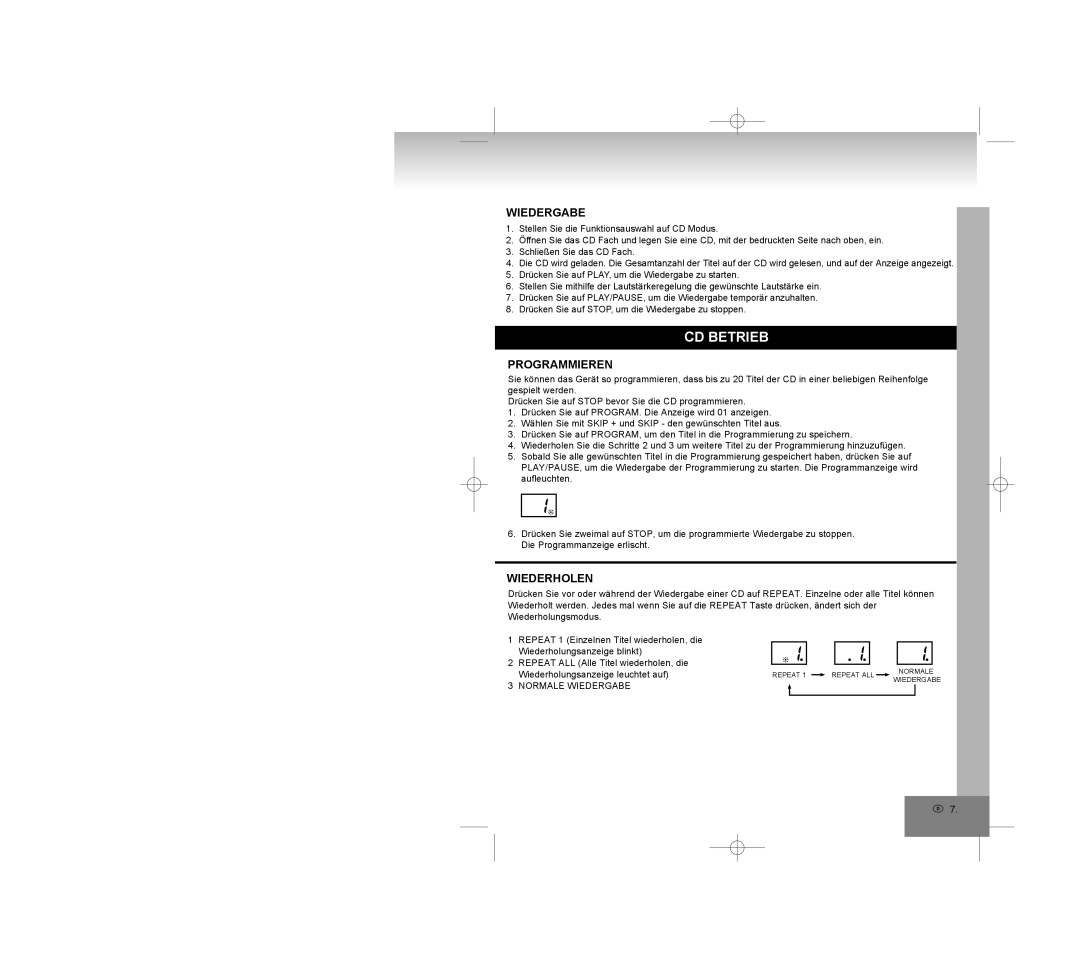 Elta 6770M1 manual Programmieren, Wiederholen, Normale Wiedergabe 