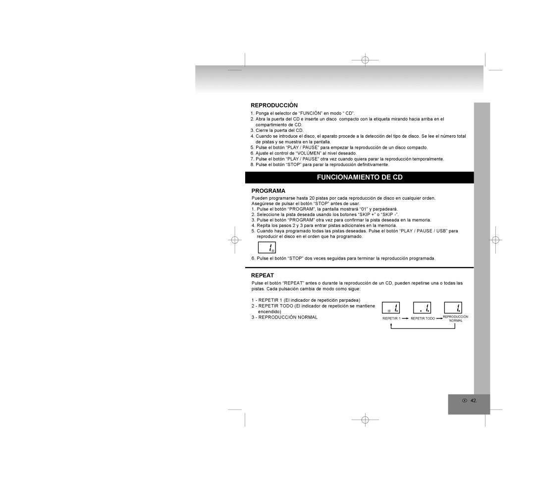 Elta 6770M1 manual Funcionamiento De Cd, Programa, Reproducción, Repeat 