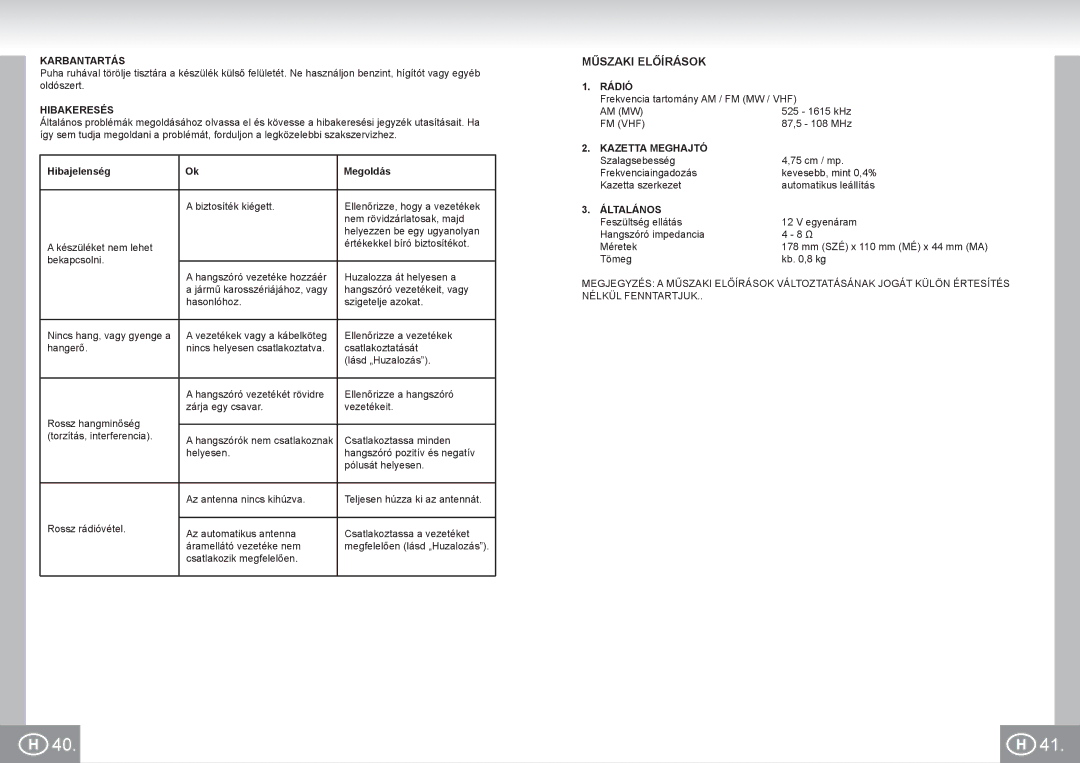 Elta 7173N2 manual Műszaki Előírások 