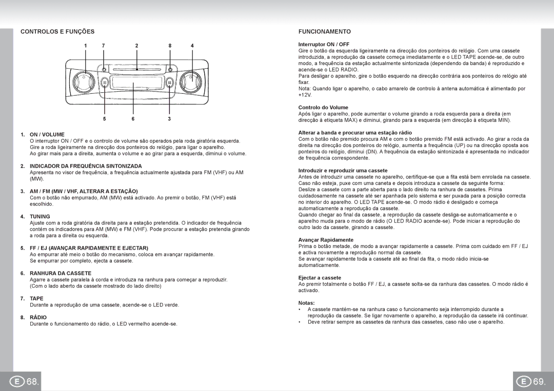 Elta 7173N2 manual Controlos E Funções, Funcionamento 