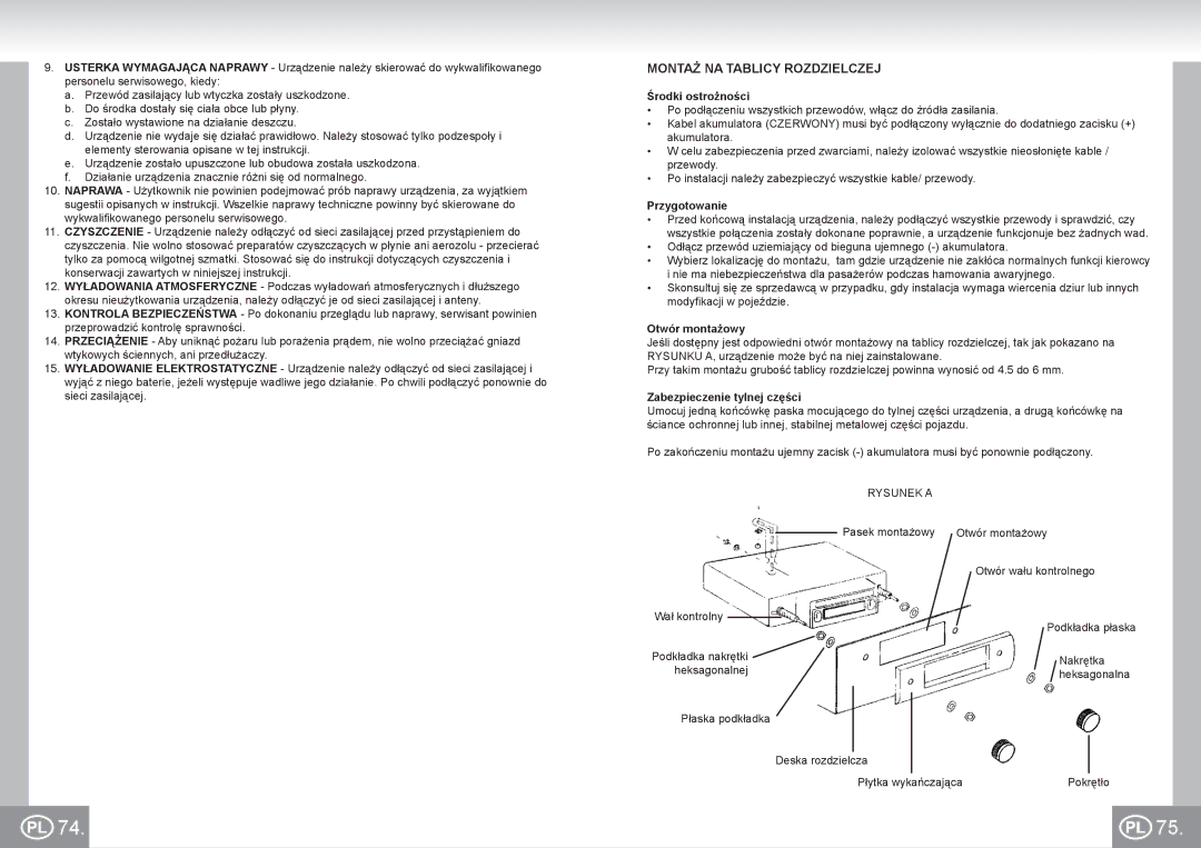 Elta 7173N2 manual Montaż NA Tablicy Rozdzielczej, Środki ostrożności, Przygotowanie, Otwór montażowy 