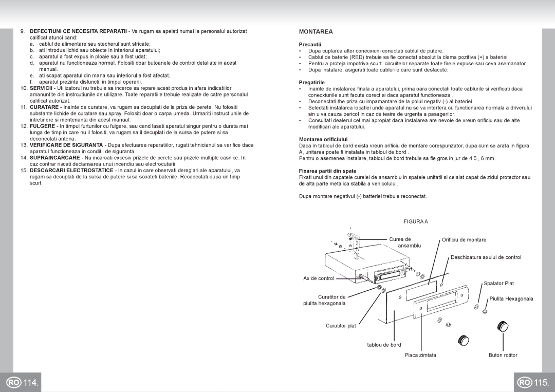 Elta 7173N2 manual 114 115, Montarea 