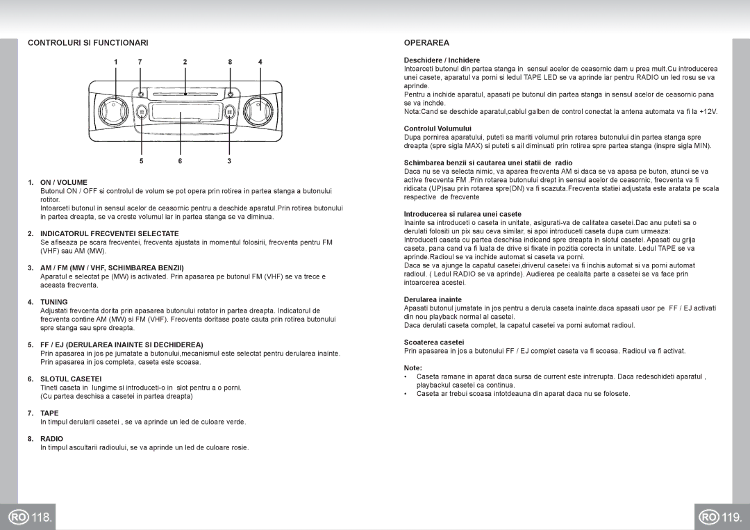 Elta 7173N2 manual 118 119, Controluri SI Functionari, Operarea 