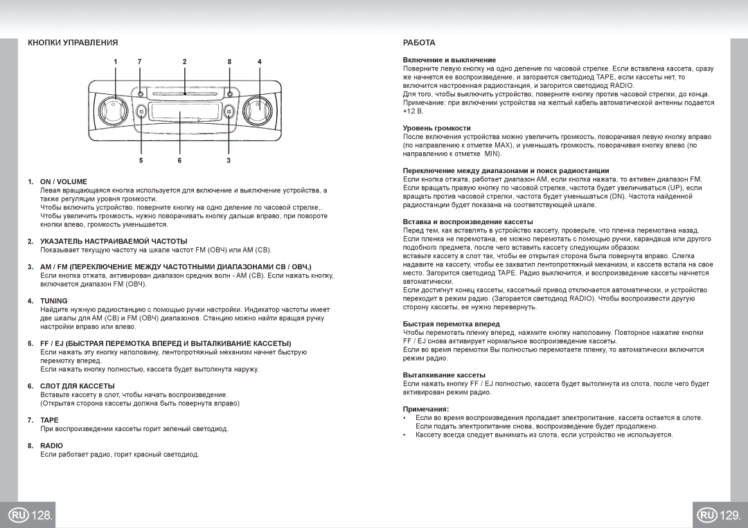 Elta 7173N2 manual 128 129, Кнопки Управления, Работа 