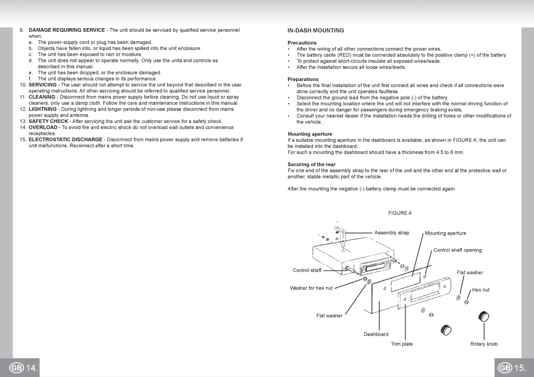 Elta 7173N2 manual IN-DASH Mounting, Precautions, Preparations, Mounting aperture, Securing of the rear 