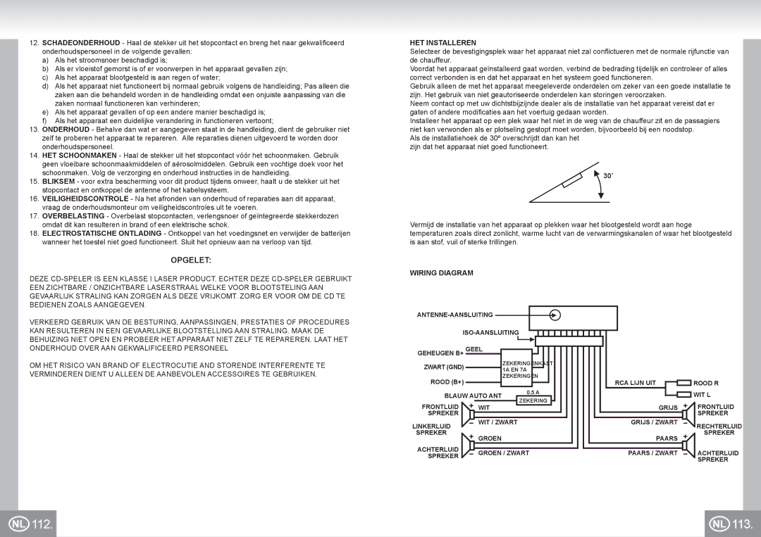 Elta 7537N1 manual 112 113, Opgelet, HET Installeren 