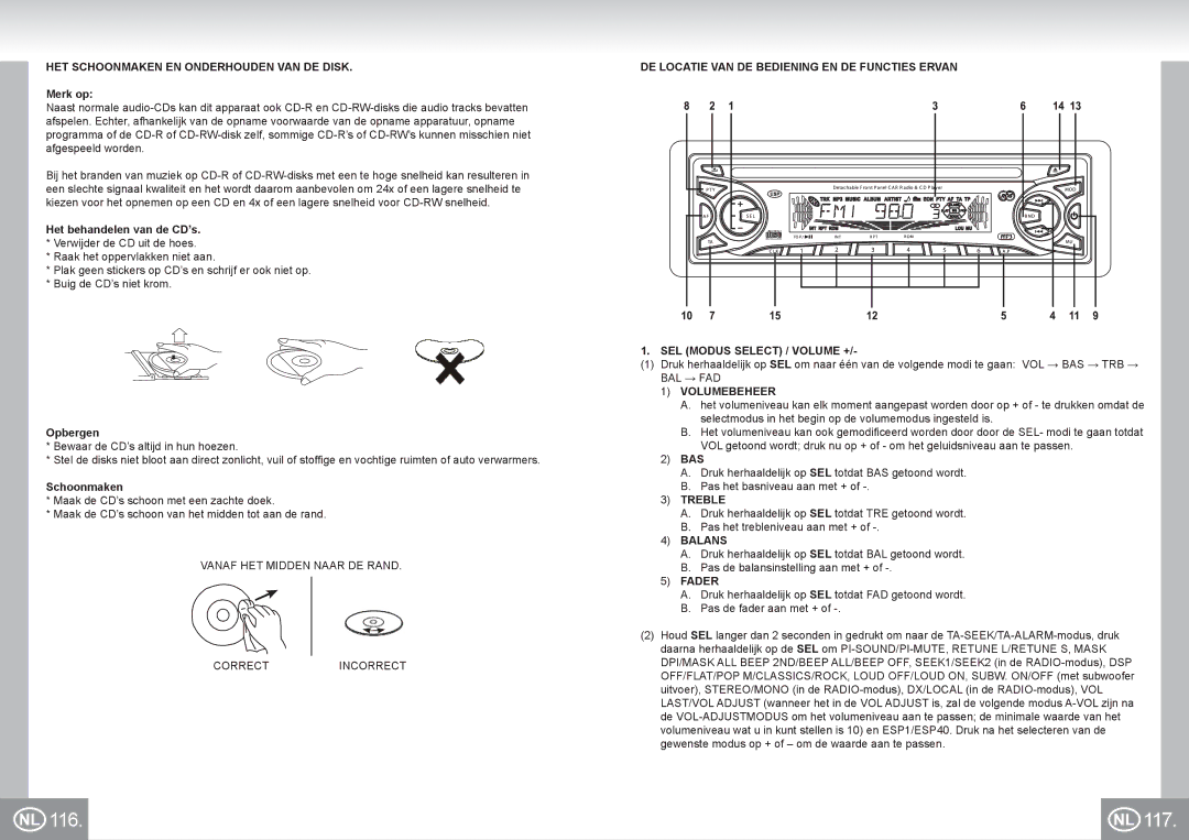 Elta 7537N1 manual 116 117, HET Schoonmaken EN Onderhouden VAN DE Disk, Volumebeheer 