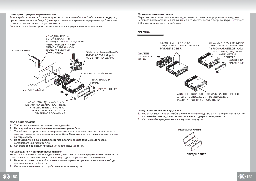 Elta 7537N1 manual 180 181, Бележка, Моля Забележете, Предпазни Мерки И Поддръжка, Предпазна Кутия Преден Панел 