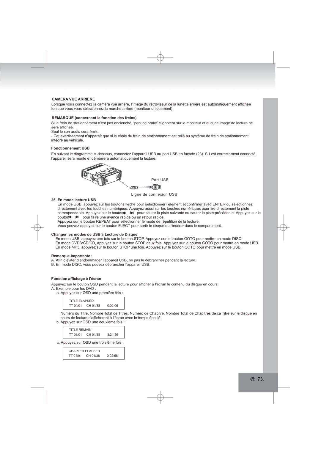 Elta 7553 manual , 50$548FRQFHUQDQWODIRQFWLRQGHVIUHLQV, RQFWLRQQHPHQW86%, QPRGHOHFWXUH86% 