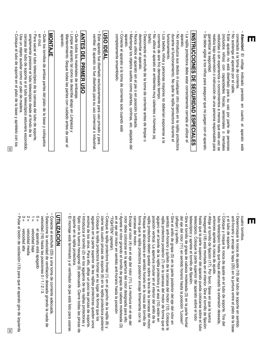 Elta 9050N5 instruction manual Instrucciones DE Seguridad Especiales, USO Ideal, Antes DEL Primer USO, Montaje, Utilización 