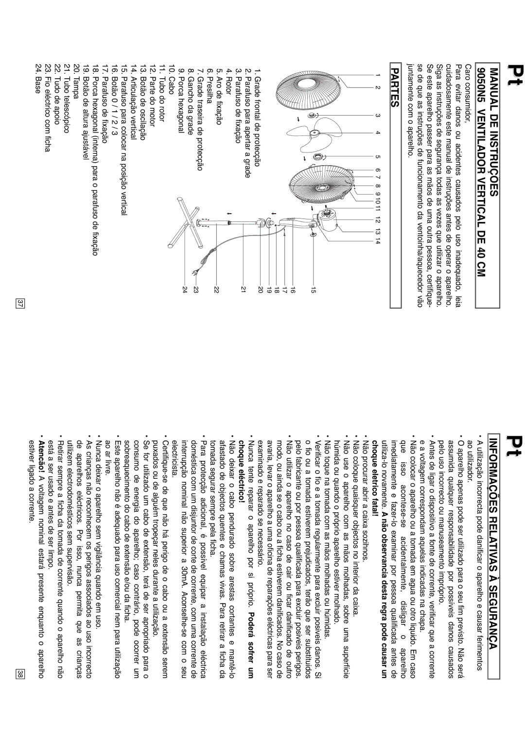 Elta instruction manual Manual DE Instruções 9050N5 Ventilador Vertical DE 40 CM, Informações Relativas À Segurança 