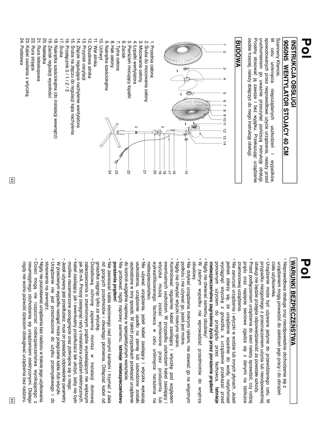 Elta instruction manual Instrukcja Obsługi 9050N5 Wentylator Stojący 40 CM, Budowa, Warunki Bezpieczeństwa 