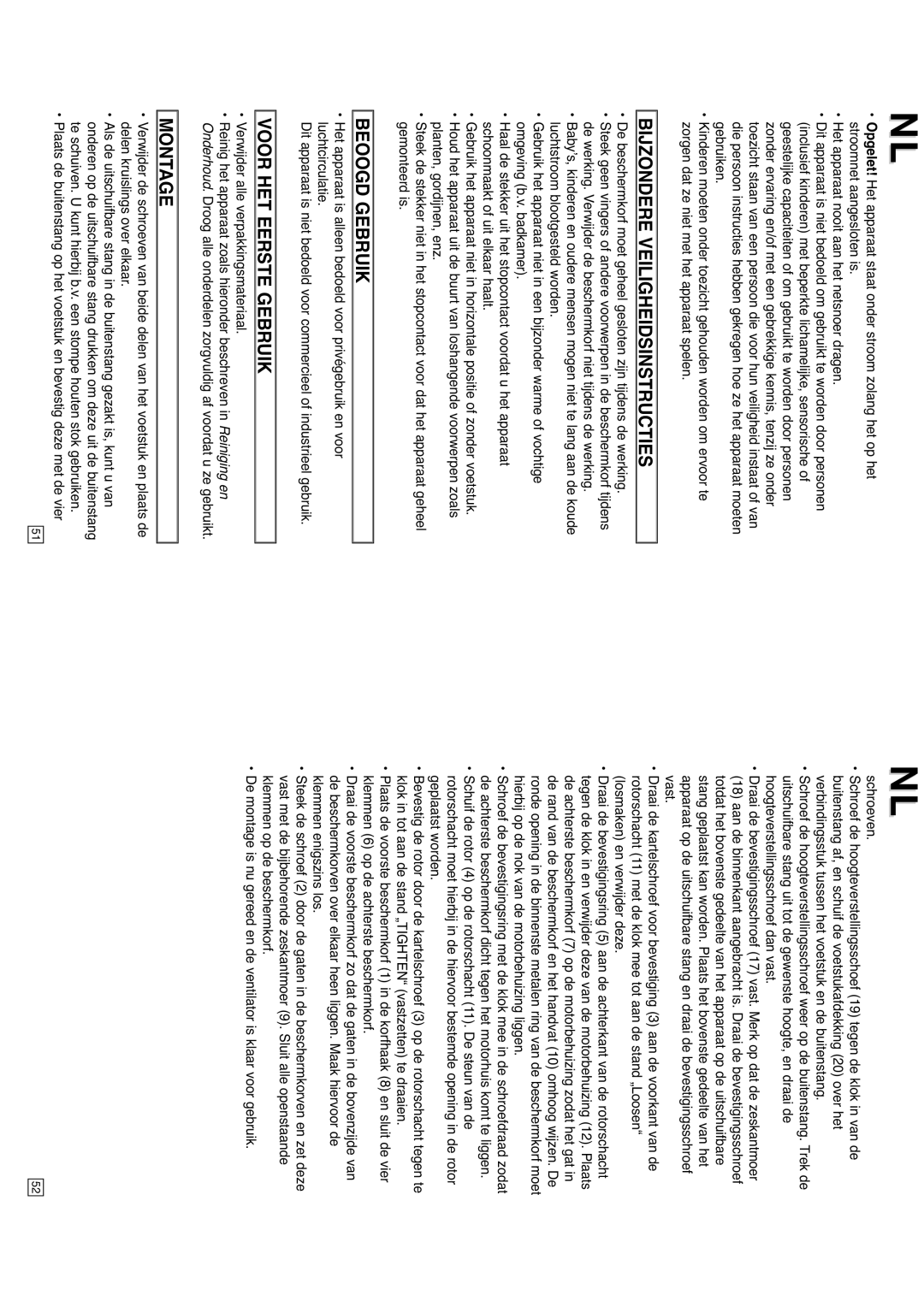 Elta 9050N5 instruction manual Bijzondere Veiligheidsinstructies, Beoogd Gebruik, Voor HET Eerste Gebruik, Montage 