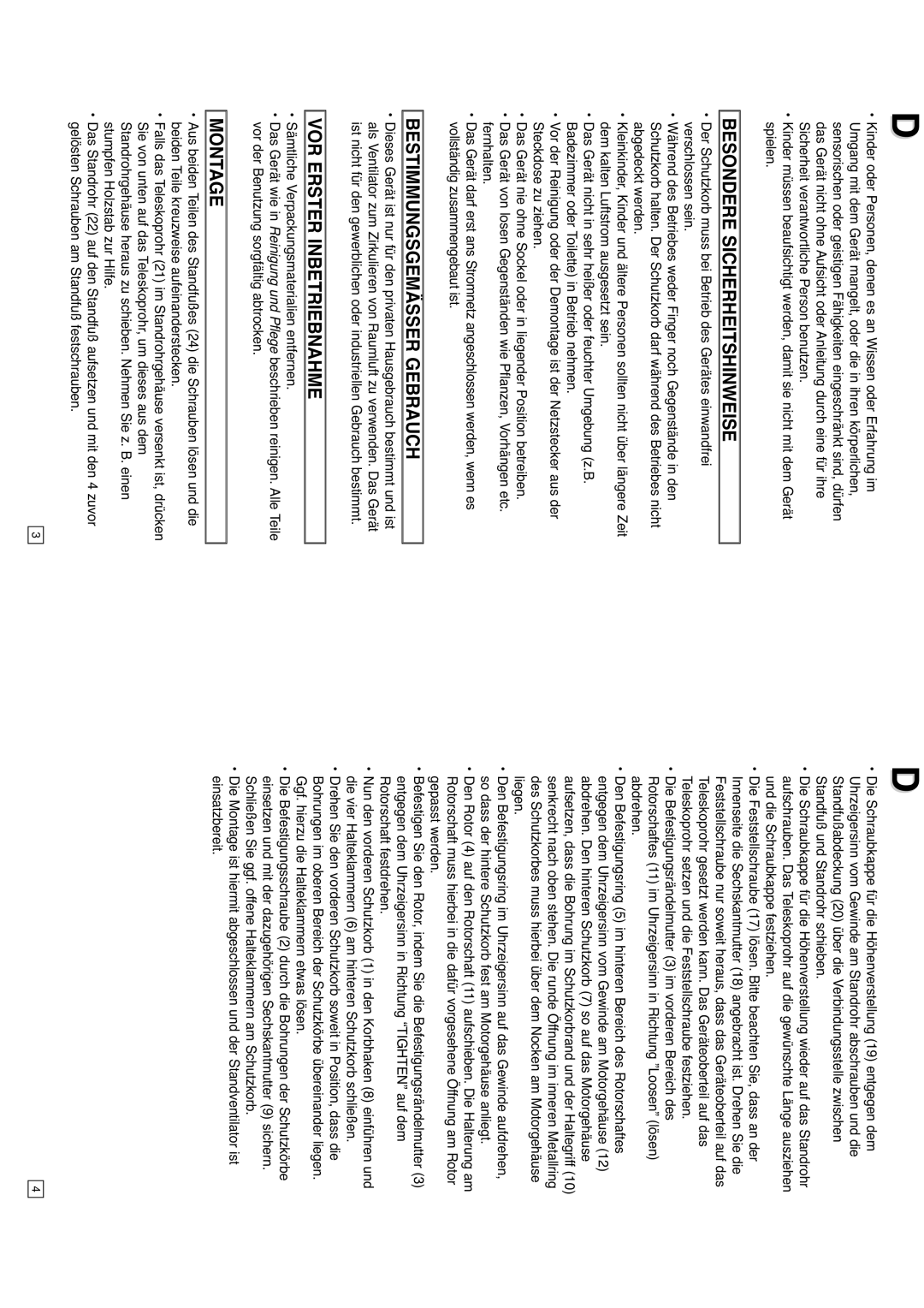 Elta 9050N5 Besondere Sicherheitshinweise, Bestimmungsgemässer Gebrauch, VOR Erster Inbetriebnahme, Montage 