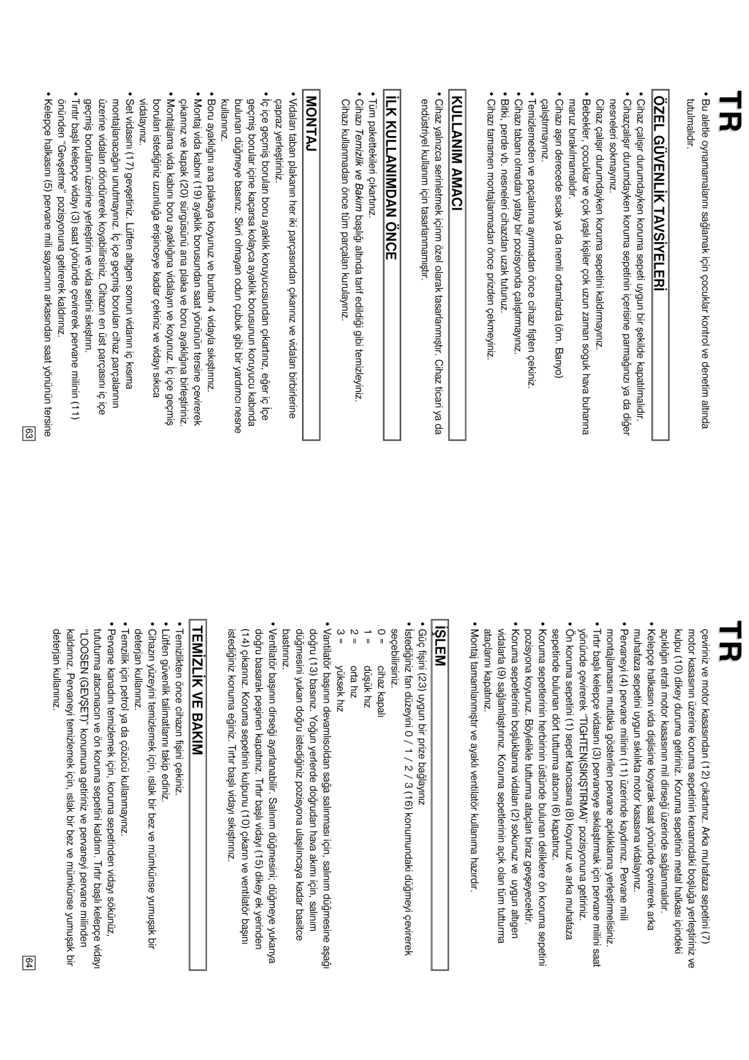 Elta 9050N5 instruction manual Özel Güvenlýk Tavsýyelerý, Kullanim Amaci, ÝLK Kullanimdan Önce, Ýþlem, Temýzlýk VE Bakim 