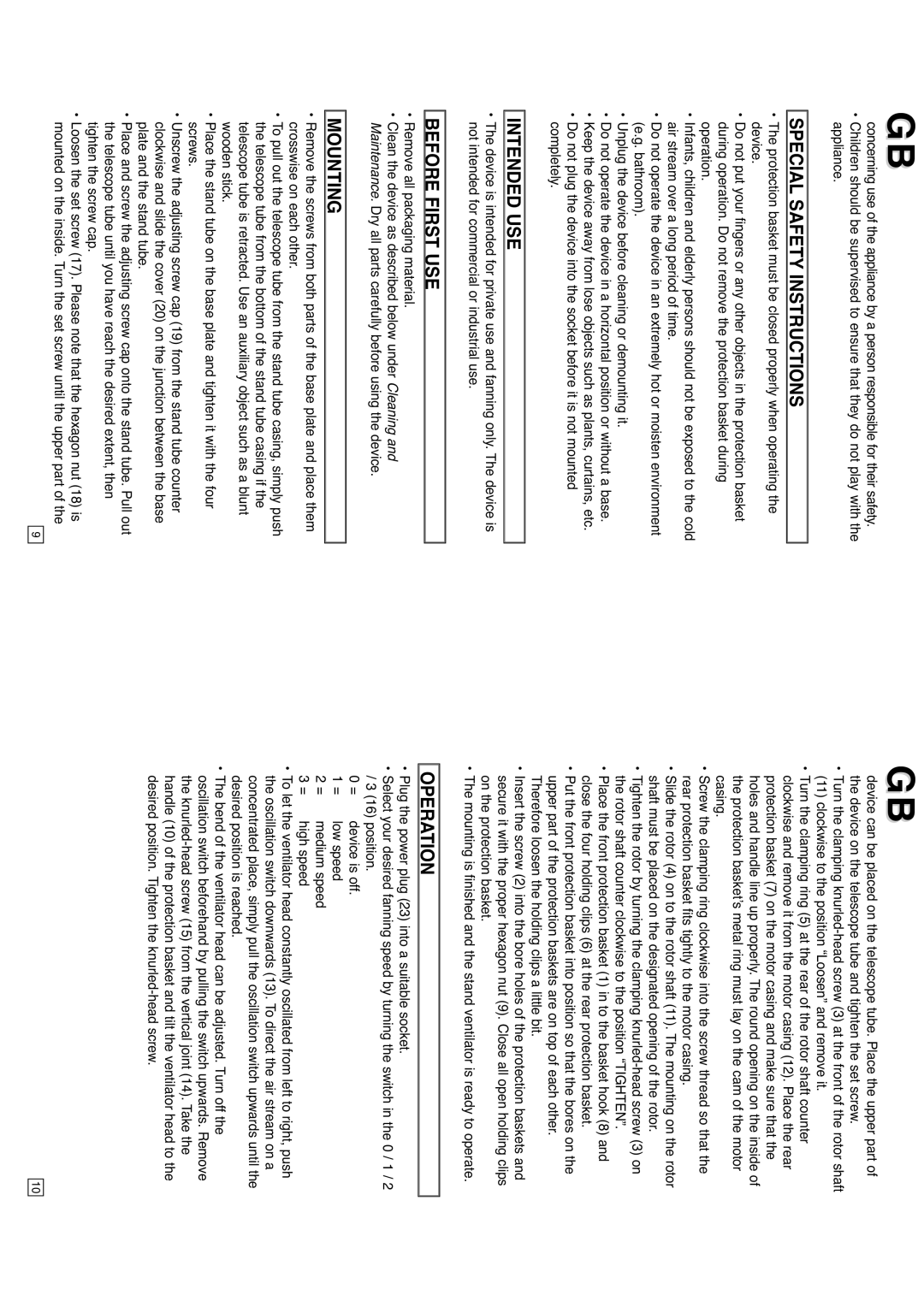 Elta 9050N5 instruction manual Special Safety Instructions, Intended USE, Before First USE, Mounting, Operation 