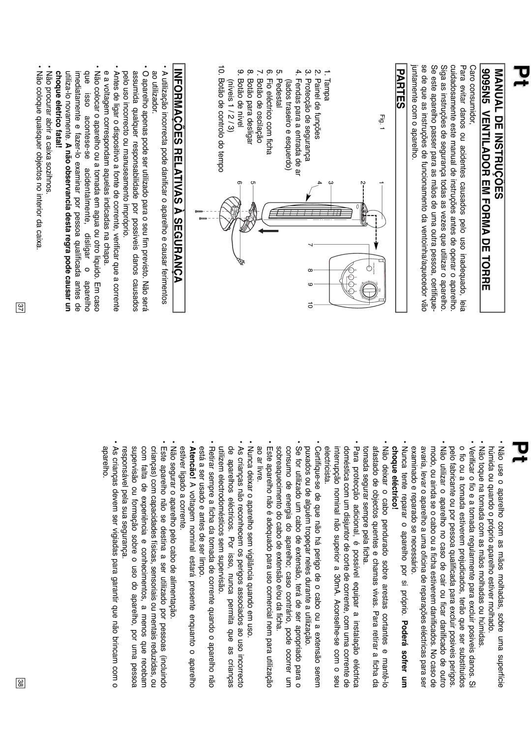 Elta Manual DE Instruções 9095N5 Ventilador EM Forma DE Torre, Partes, Informações Relativas À Segurança 