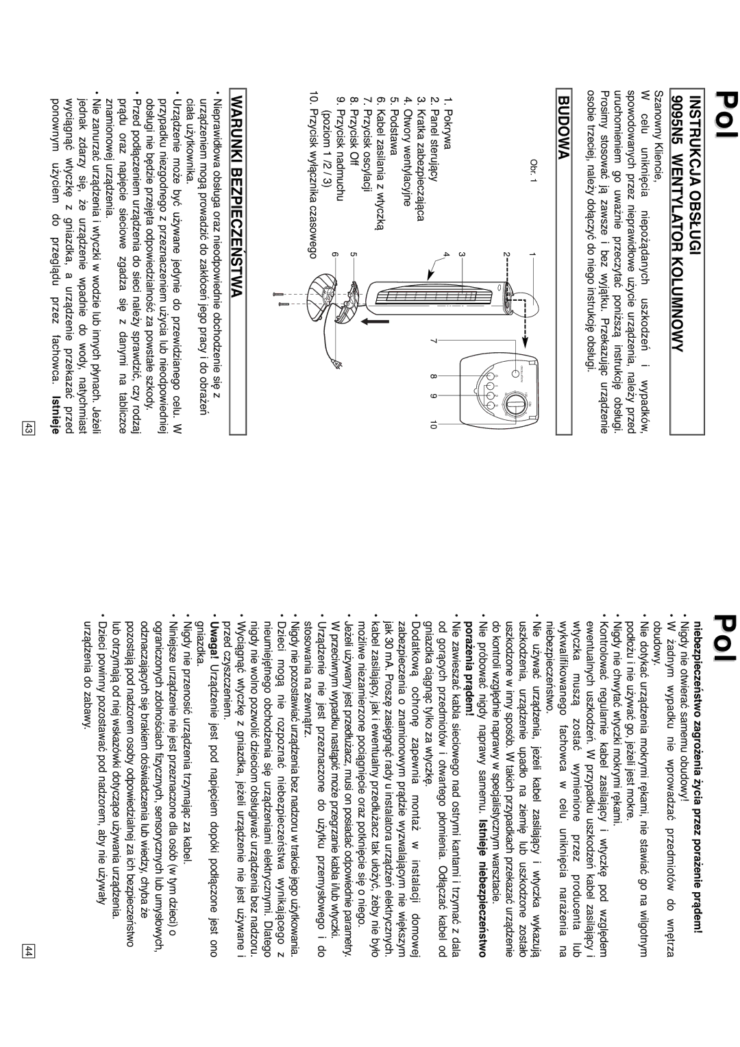 Elta instruction manual Instrukcja Obsługi 9095N5 Wentylator Kolumnowy, Budowa, Warunki Bezpieczeństwa 