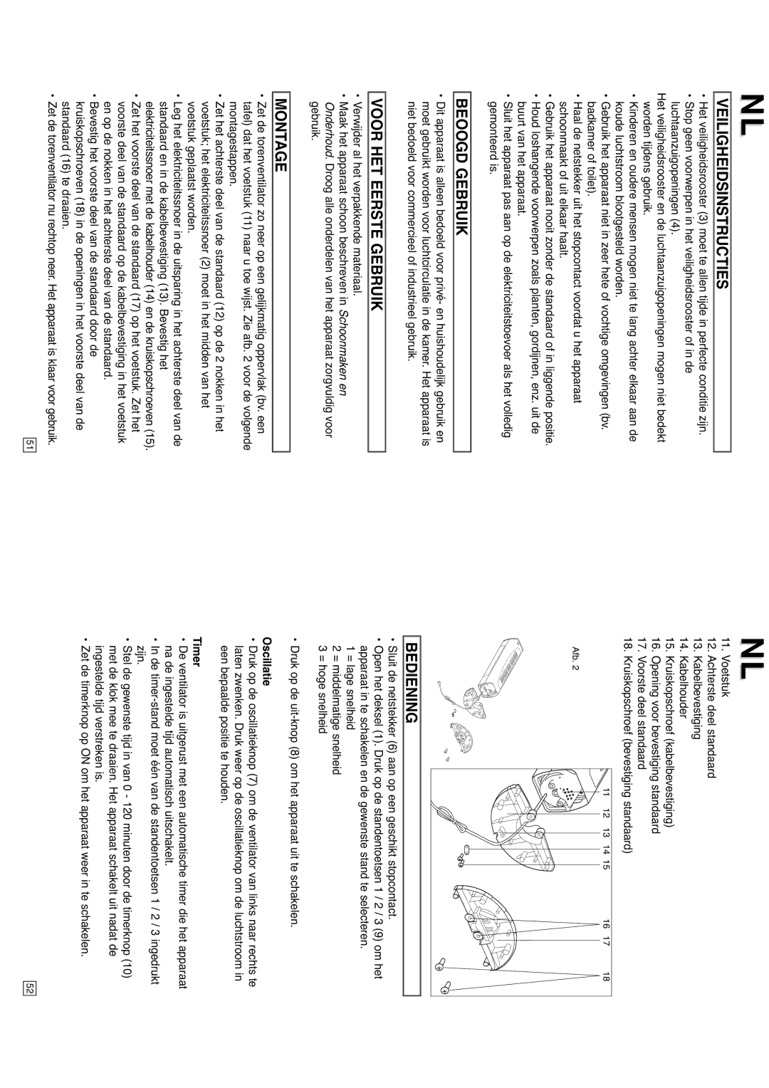 Elta 9095N5 instruction manual Beoogd Gebruik, Voor HET Eerste Gebruik, Bediening, Oscillatie 