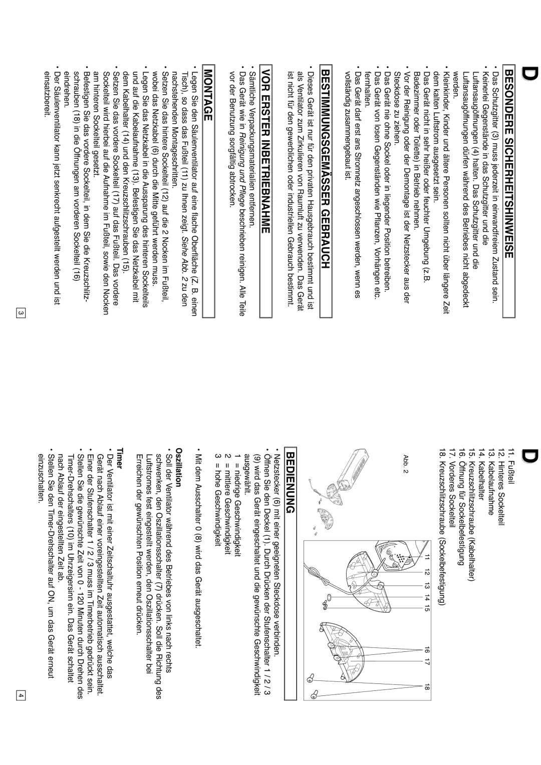 Elta 9095N5 Besondere Sicherheitshinweise, Bestimmungsgemässer Gebrauch, VOR Erster Inbetriebnahme, Montage, Bedienung 