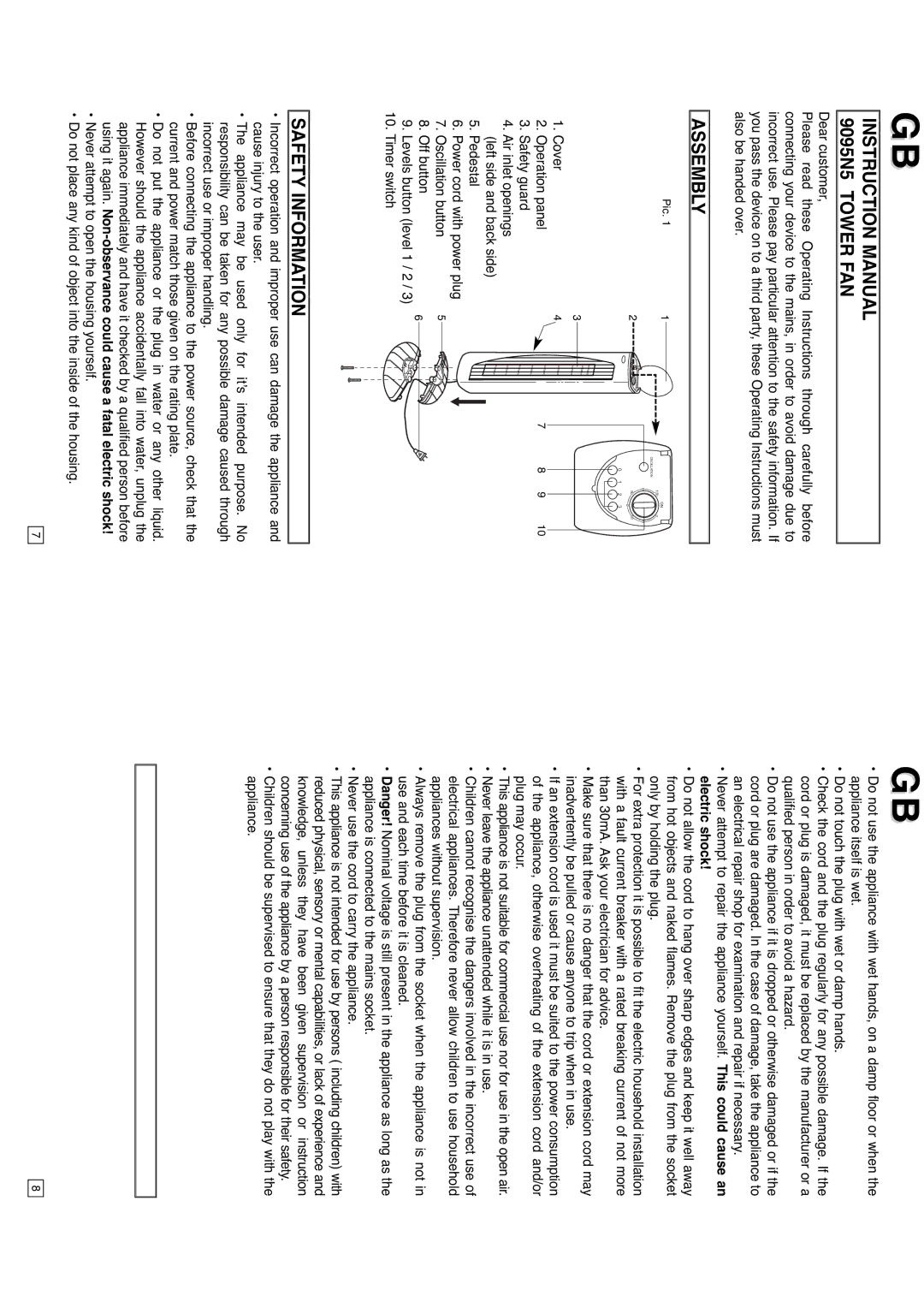 Elta 9095N5 instruction manual Assembly, Safety Information 