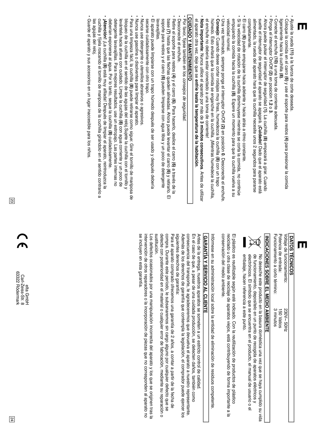 Elta AL101 Cuidado Y Mantenimiento, Datos Técnicos, Indicaciones Sobre EL Medio Ambiente, Garantía Y Servicio AL Cliente 