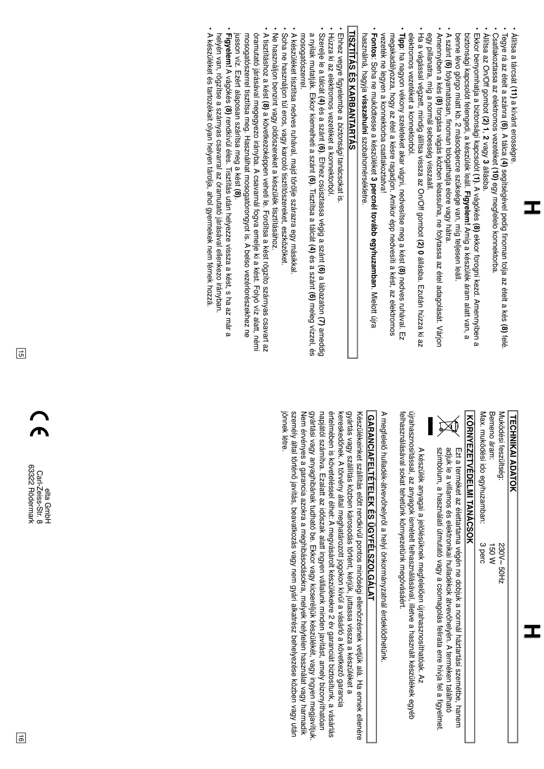 Elta AL101 Tisztítás ÉS Karbantartás, Technikai Adatok, Környezetvédelmi Tanácsok, Garanciafeltételek ÉS Ügyfélszolgálat 