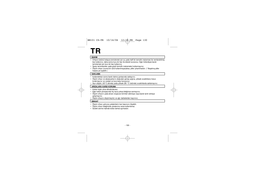 Elta BM-101 instruction manual Bakim, Saklama, Arizalara Karþi Koruma, Dýkkat 