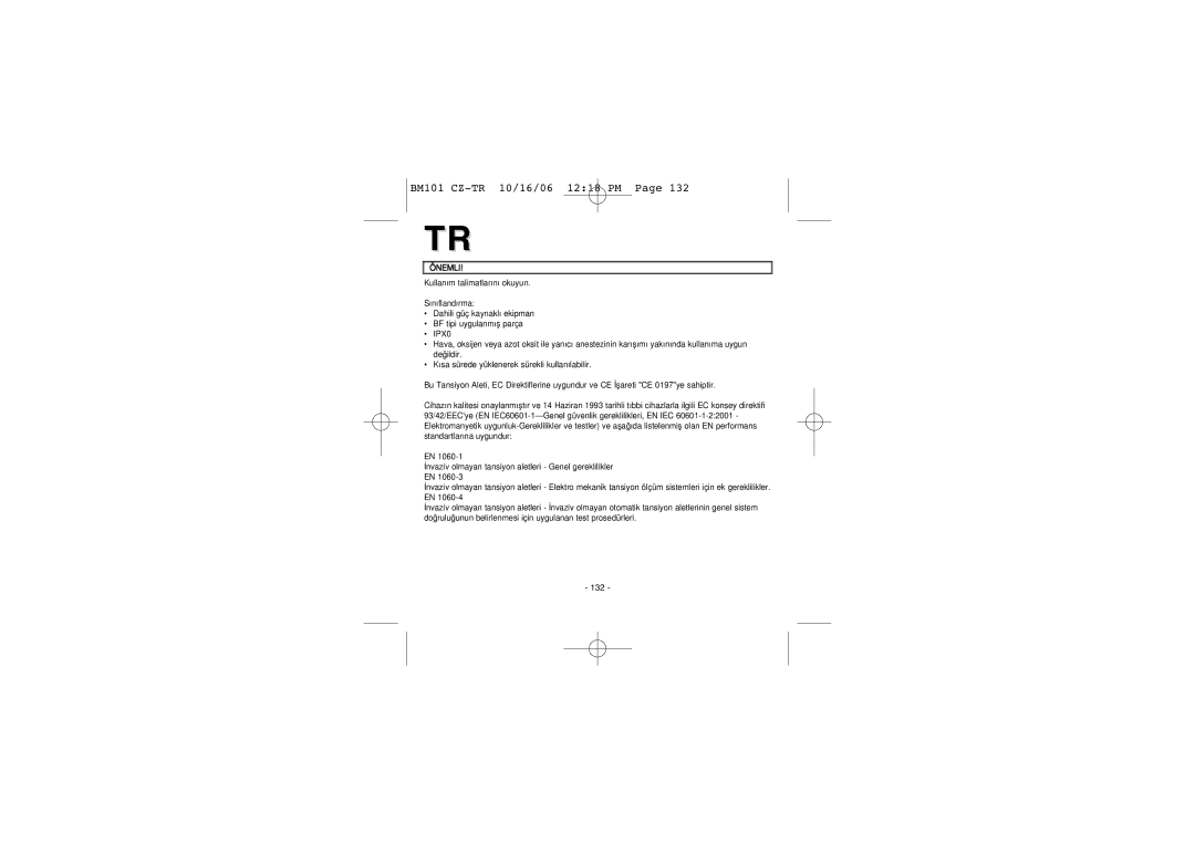 Elta BM-101 instruction manual Önemli 