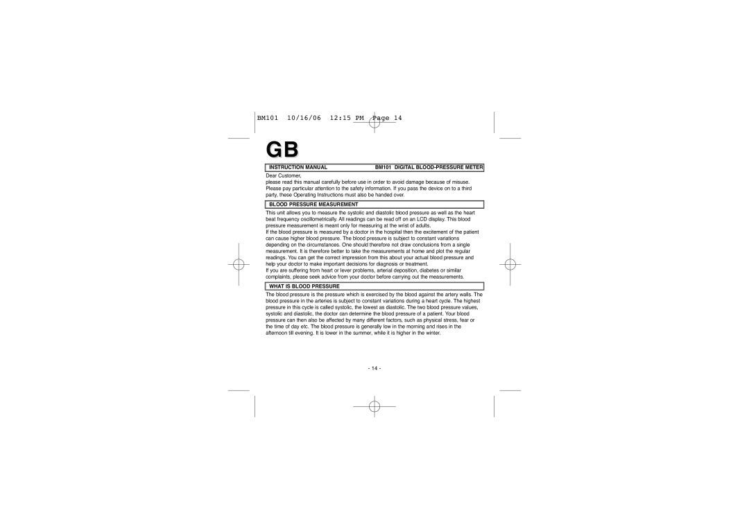 Elta BM-101 instruction manual Blood Pressure Measurement, What is Blood Pressure 